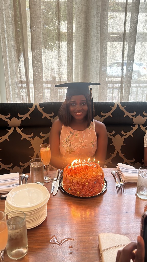 Photo of myself at my graduation lunch